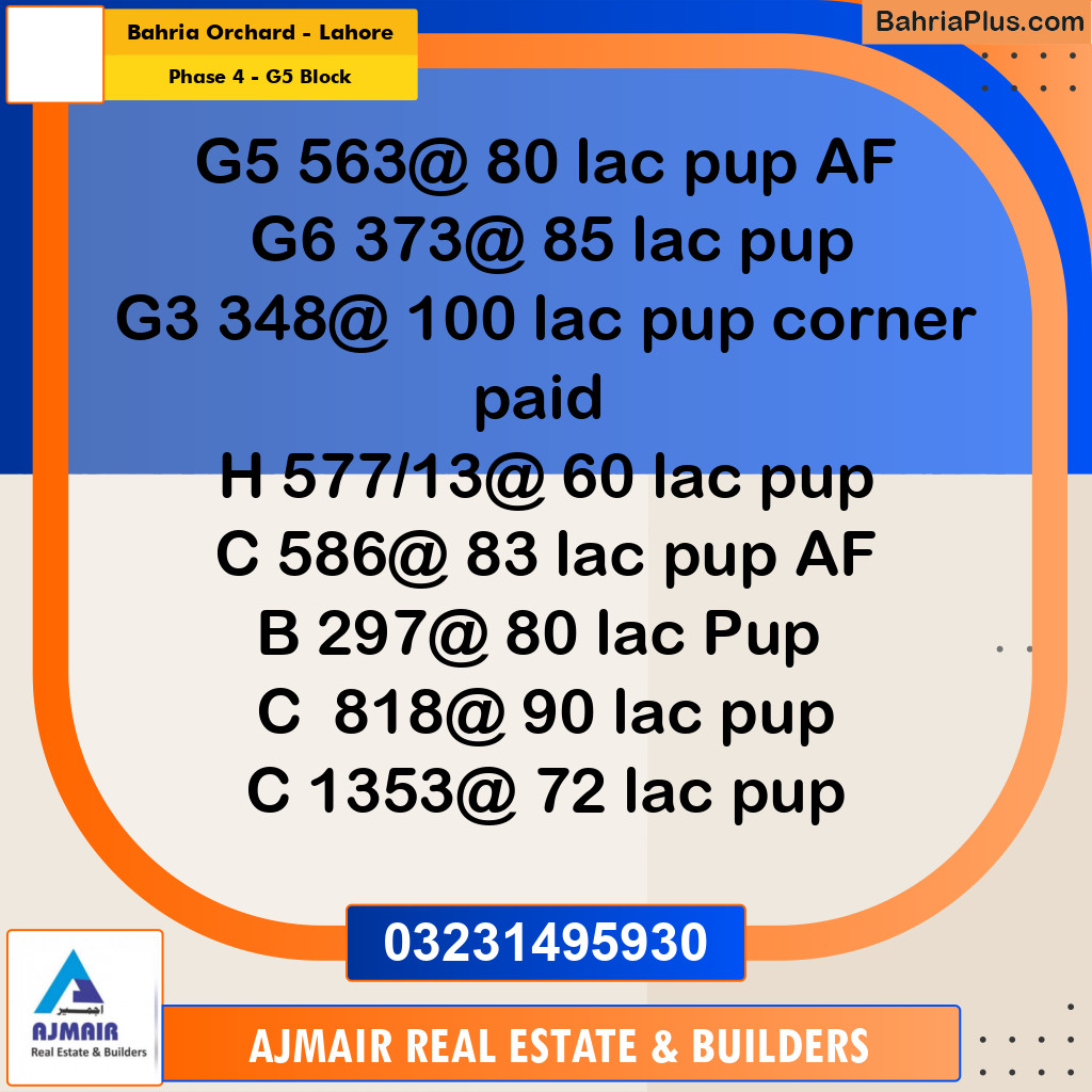 10 Marla Residential Plot for Sale in Phase 4 - G5 Block -  Bahria Orchard, Lahore - (BP-295459)