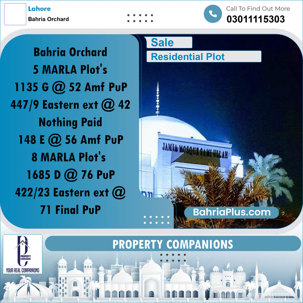 Residential Plot for Sale in Bahria Orchard, Lahore - (BP-295514)