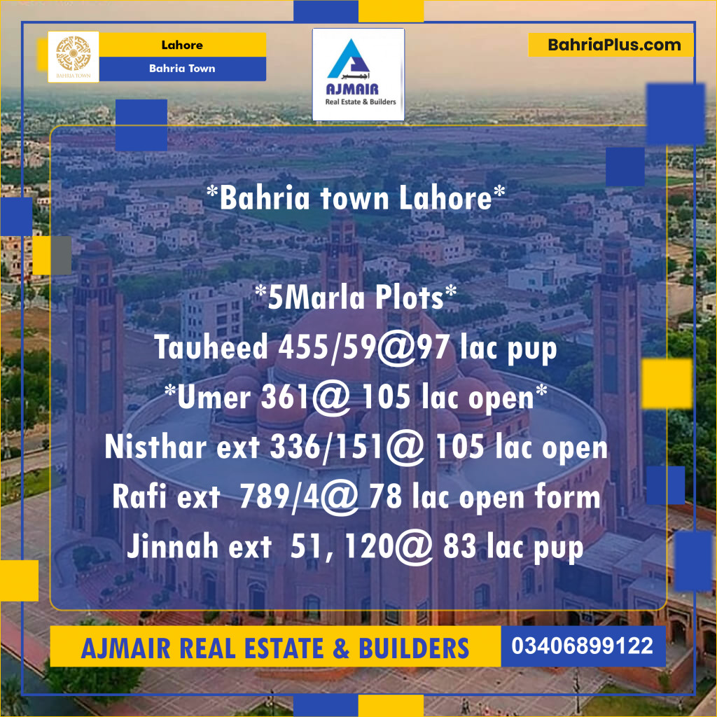 5 Marla Commercial Plot for Sale in Bahria Town, Lahore - (BP-295520)