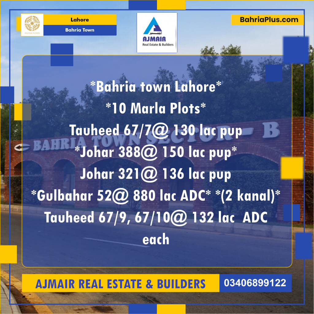 10 Marla Residential Plot for Sale in Bahria Town, Lahore - (BP-295525)