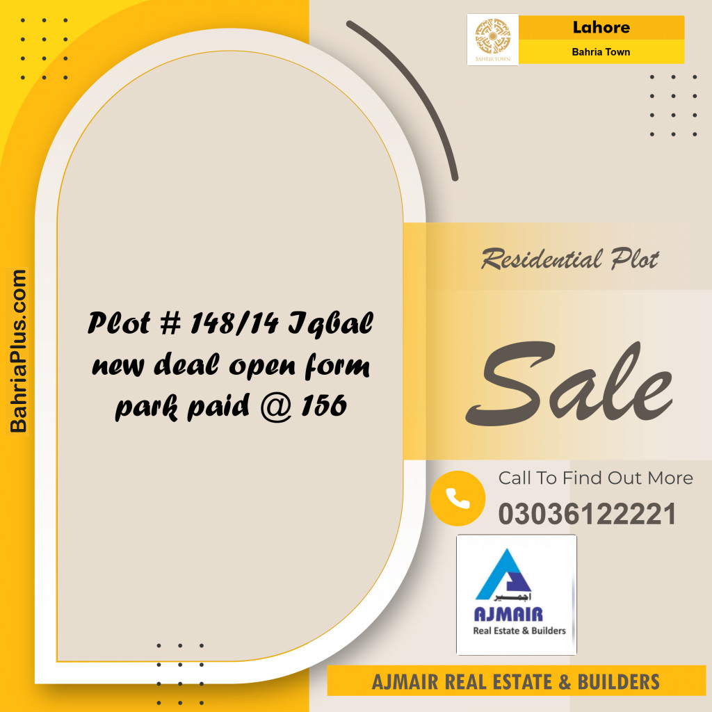 10 Marla Residential Plot for Sale in Bahria Town, Lahore - (BP-295536)
