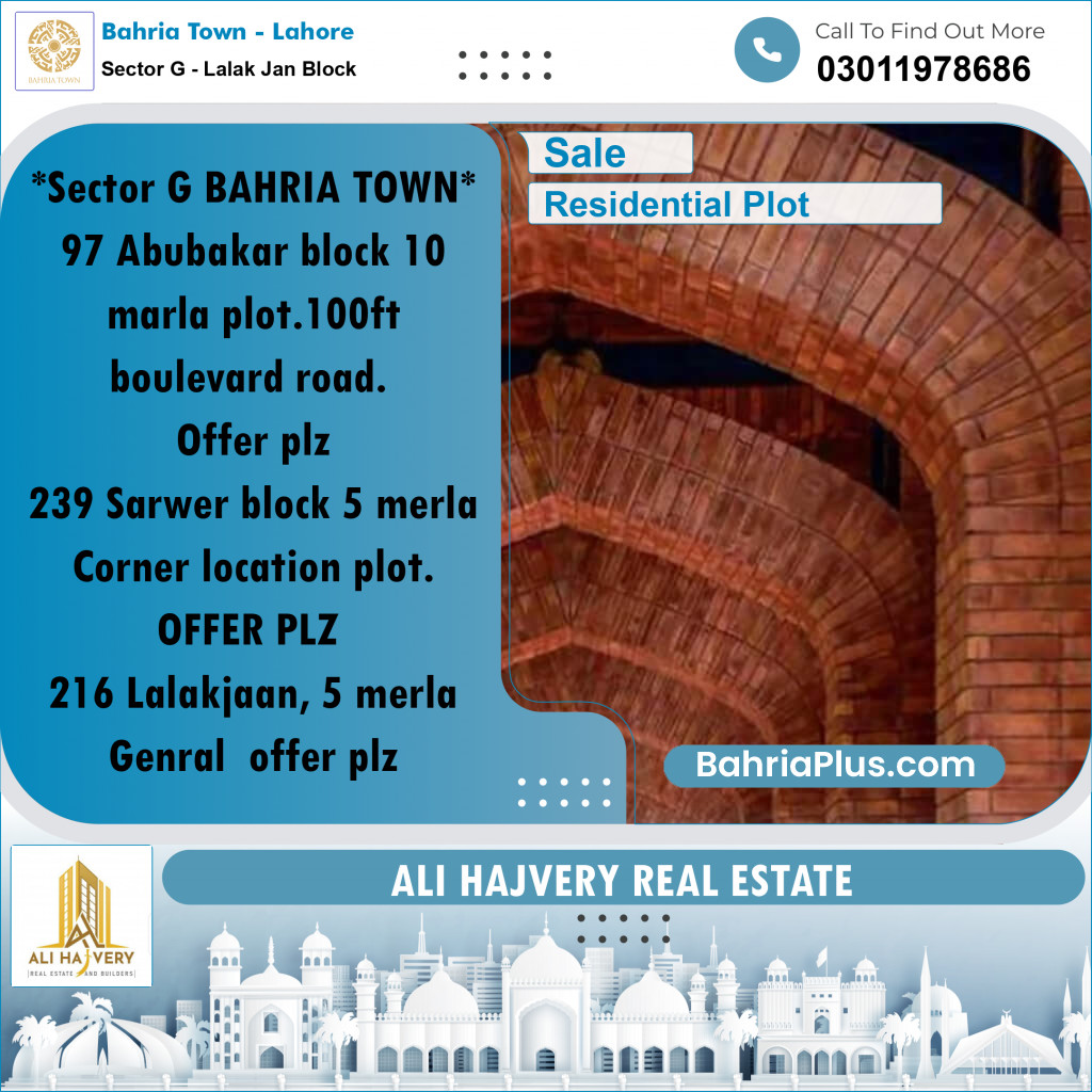10 Marla Residential Plot for Sale in Sector G - Lalak Jan Block -  Bahria Town, Lahore - (BP-295571)