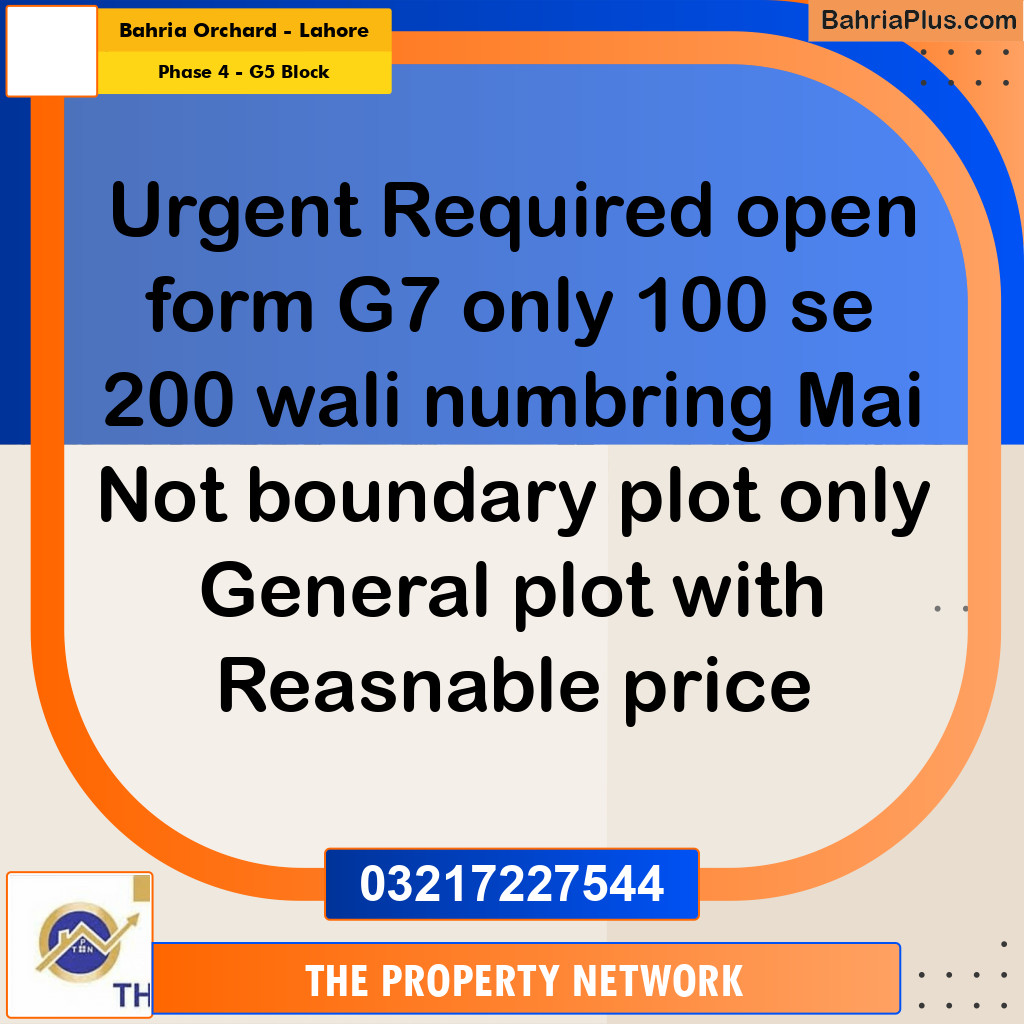5 Marla Residential Plot for Sale in Phase 4 - G5 Block -  Bahria Orchard, Lahore - (BP-295601)