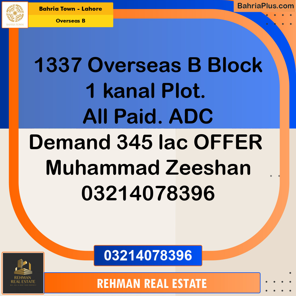 1 Kanal Residential Plot for Sale in Overseas B -  Bahria Town, Lahore - (BP-295610)