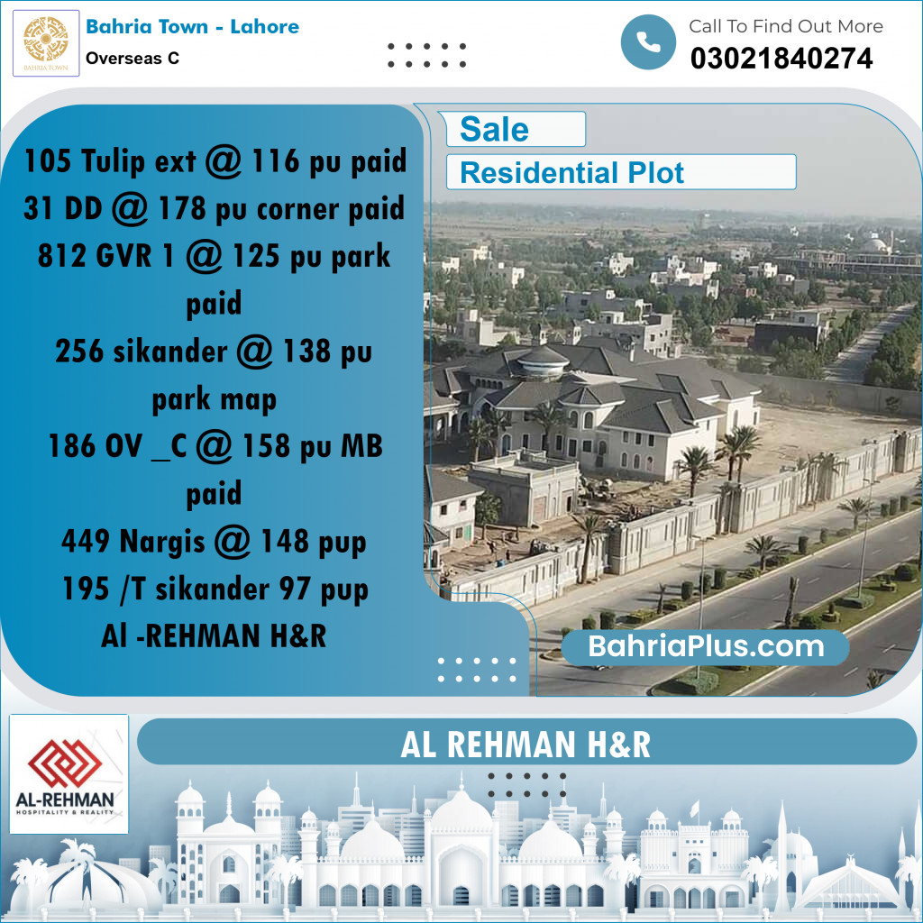 10 Marla Residential Plot for Sale in Overseas C -  Bahria Town, Lahore - (BP-295630)