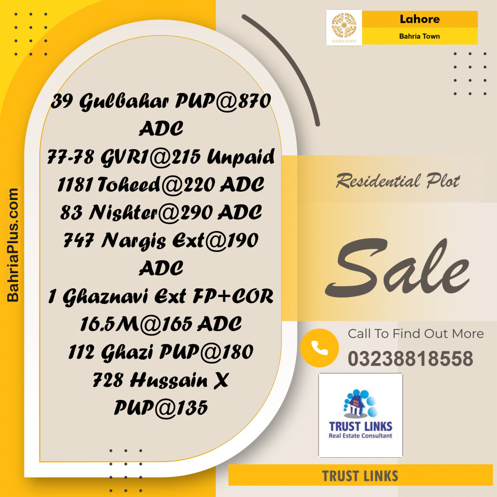 Residential Plot for Sale in Bahria Town, Lahore - (BP-295638)
