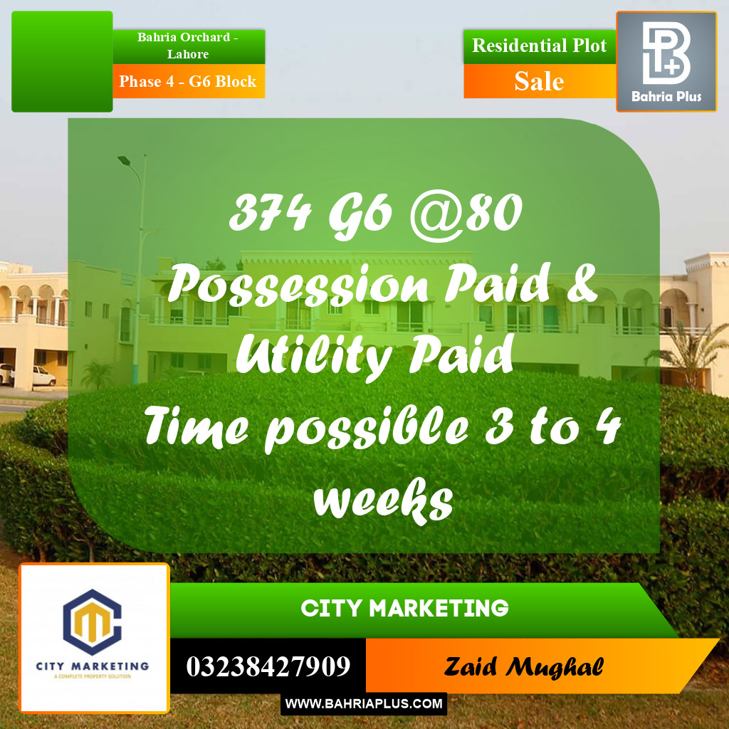 10 Marla Residential Plot for Sale in Phase 4 - G6 Block -  Bahria Orchard, Lahore - (BP-295641)