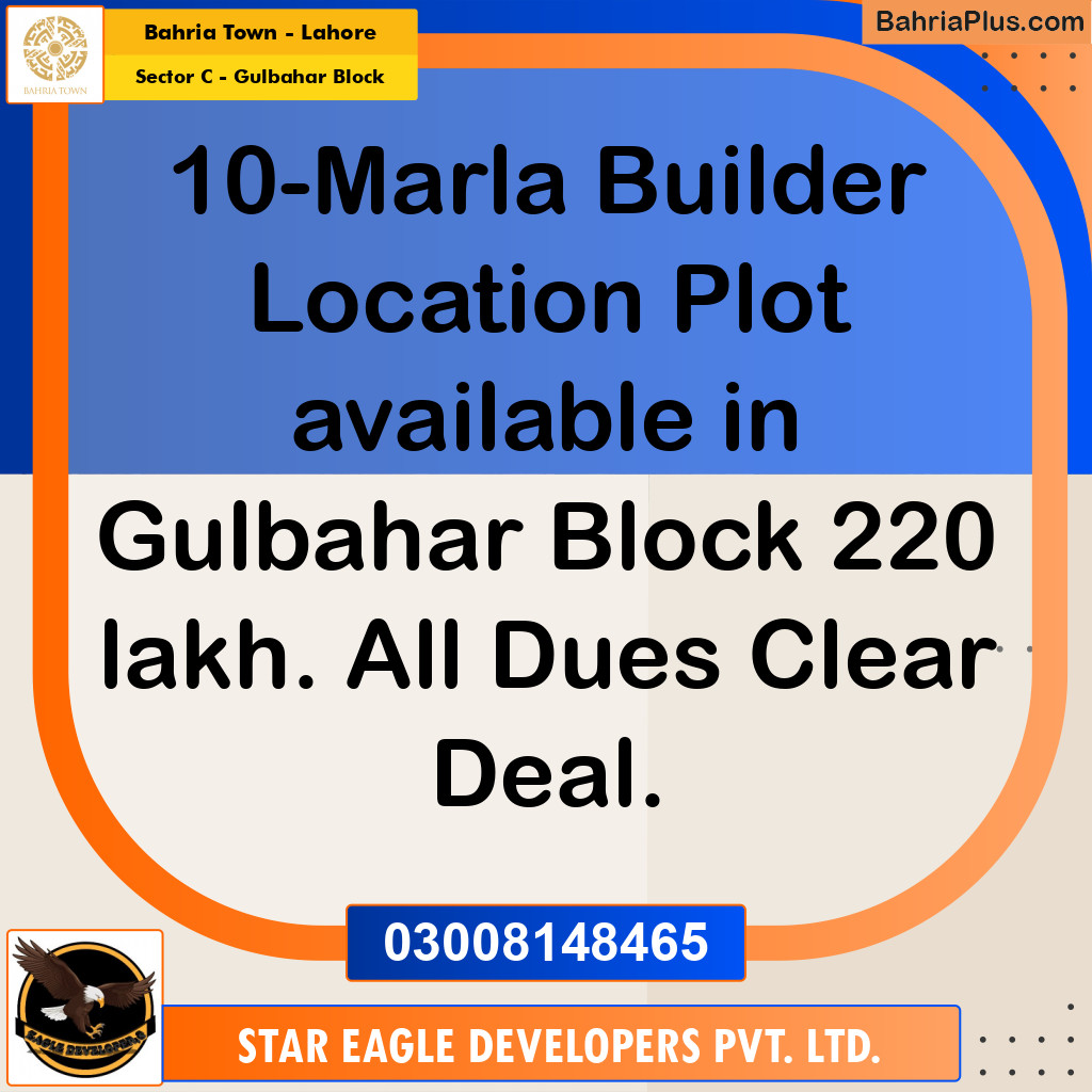 10 Marla Residential Plot for Sale in Sector C - Gulbahar Block -  Bahria Town, Lahore - (BP-295661)