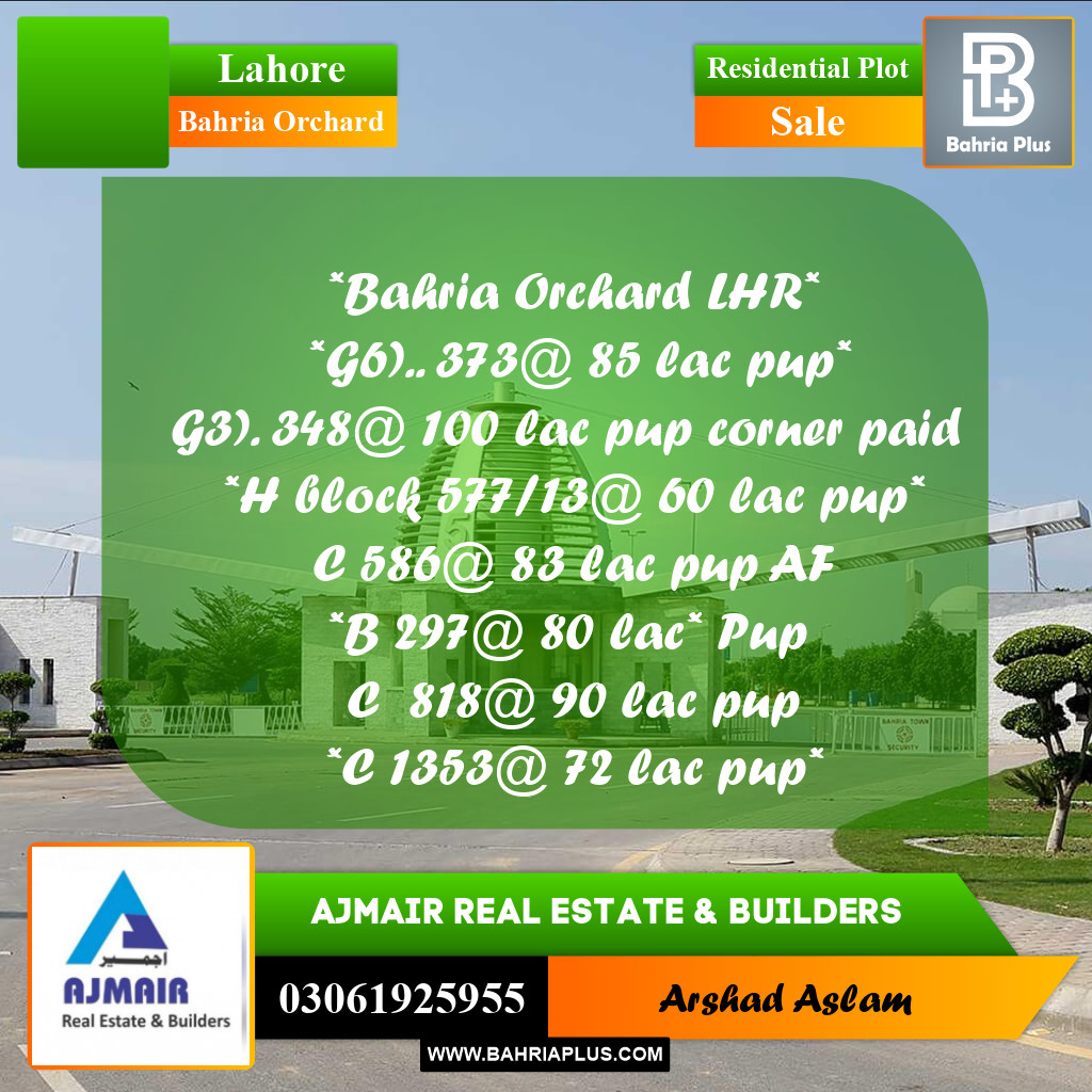 Residential Plot for Sale in Bahria Orchard, Lahore - (BP-295693)