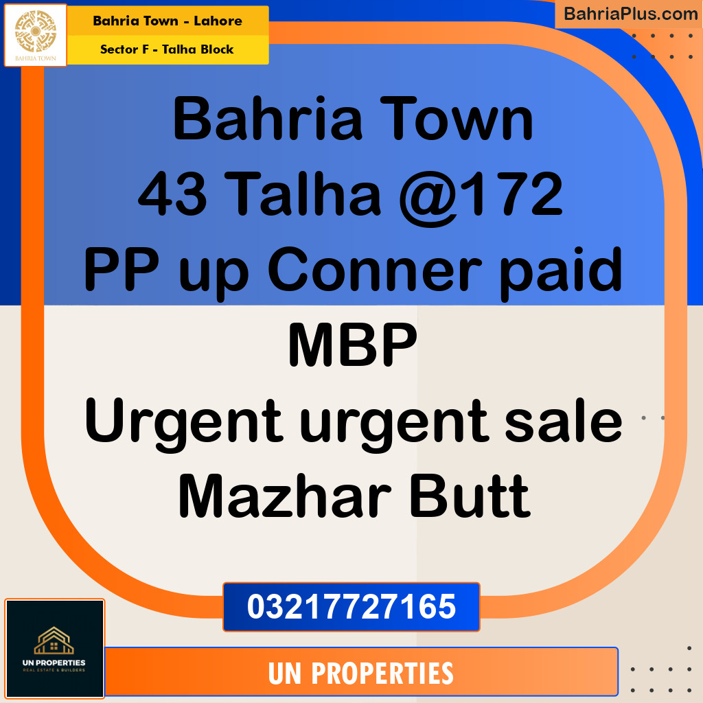 10 Marla Residential Plot for Sale in Sector F - Talha Block -  Bahria Town, Lahore - (BP-295704)