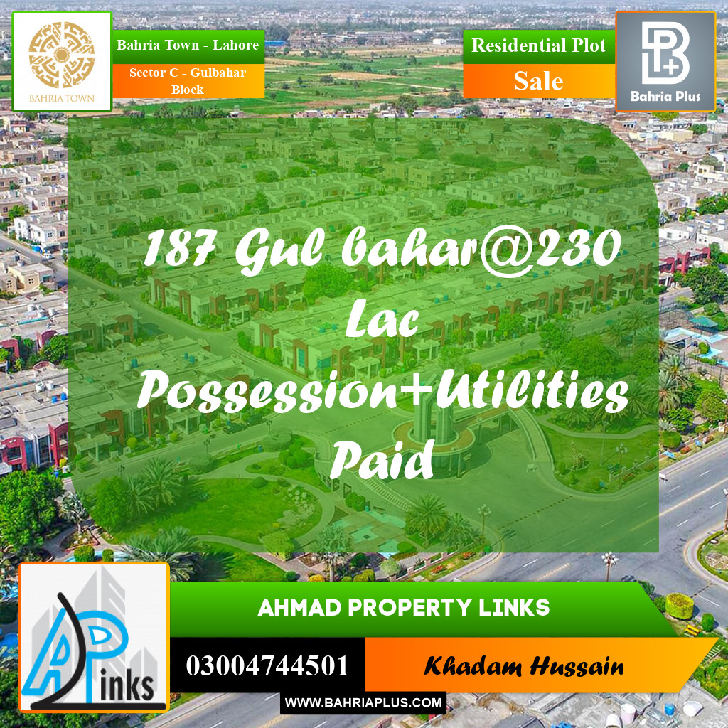 10 Marla Residential Plot for Sale in Sector C - Gulbahar Block -  Bahria Town, Lahore - (BP-295705)