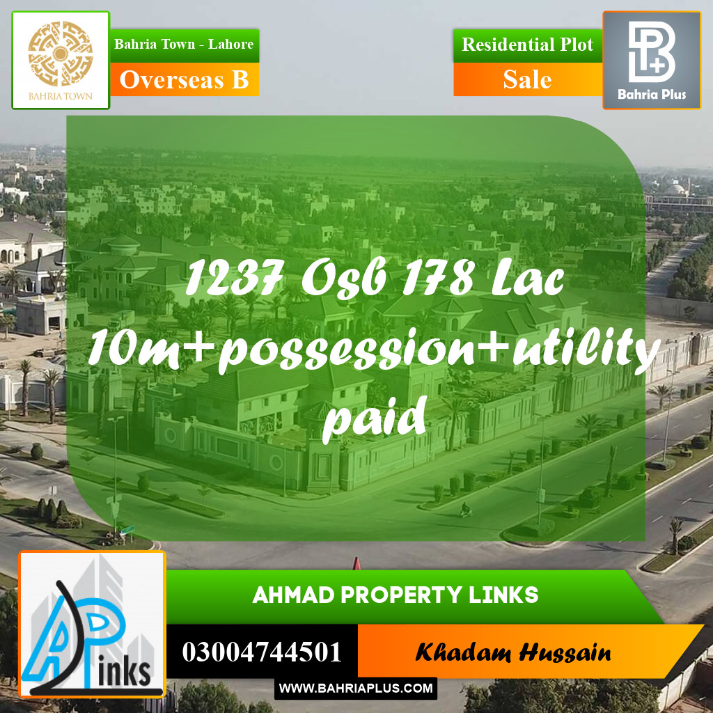 10 Marla Residential Plot for Sale in Overseas B -  Bahria Town, Lahore - (BP-295719)