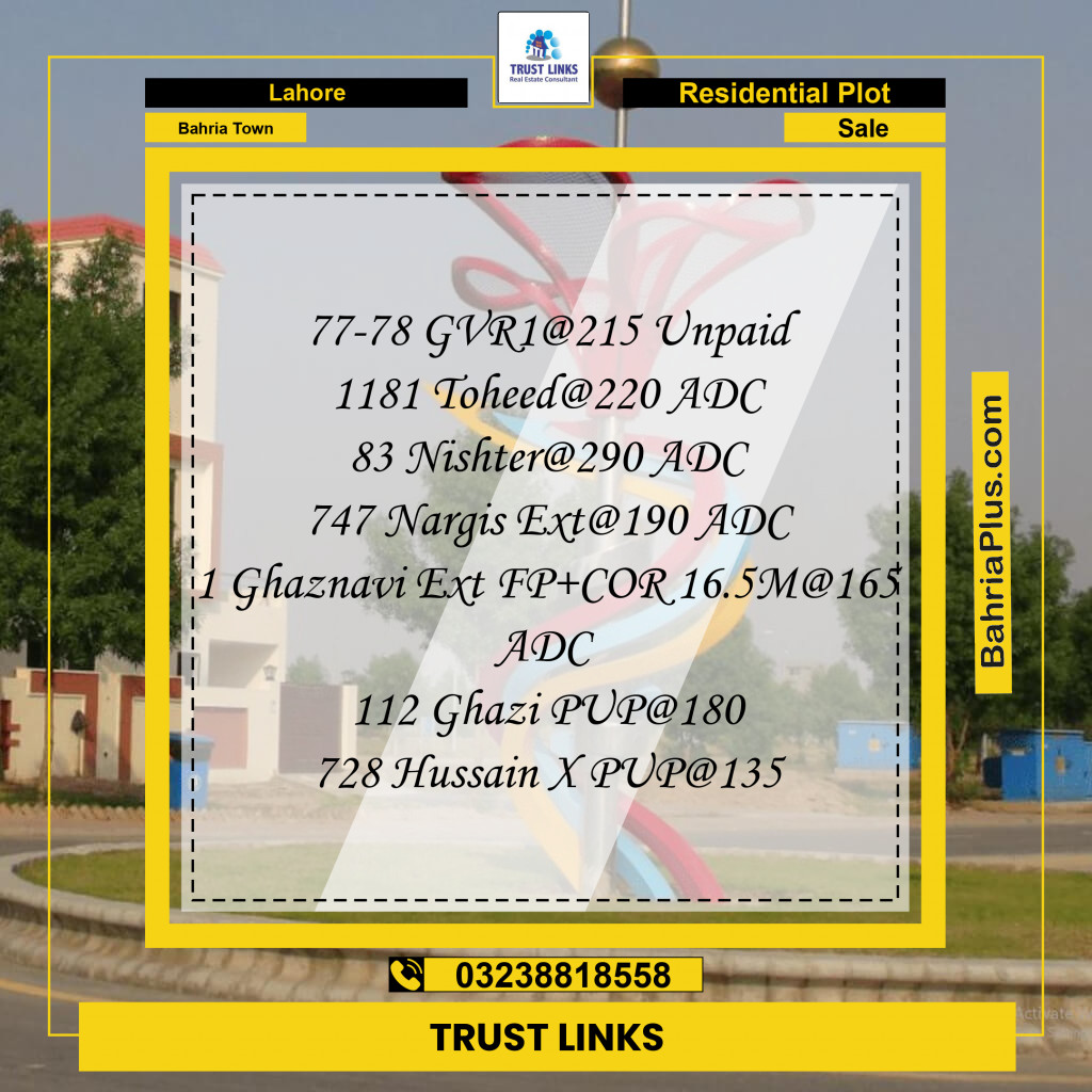 Residential Plot for Sale in Bahria Town, Lahore - (BP-295720)