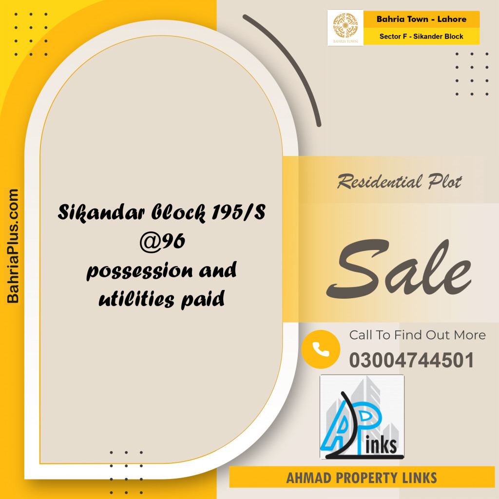 10 Marla Residential Plot for Sale in Sector F - Sikander Block -  Bahria Town, Lahore - (BP-295737)