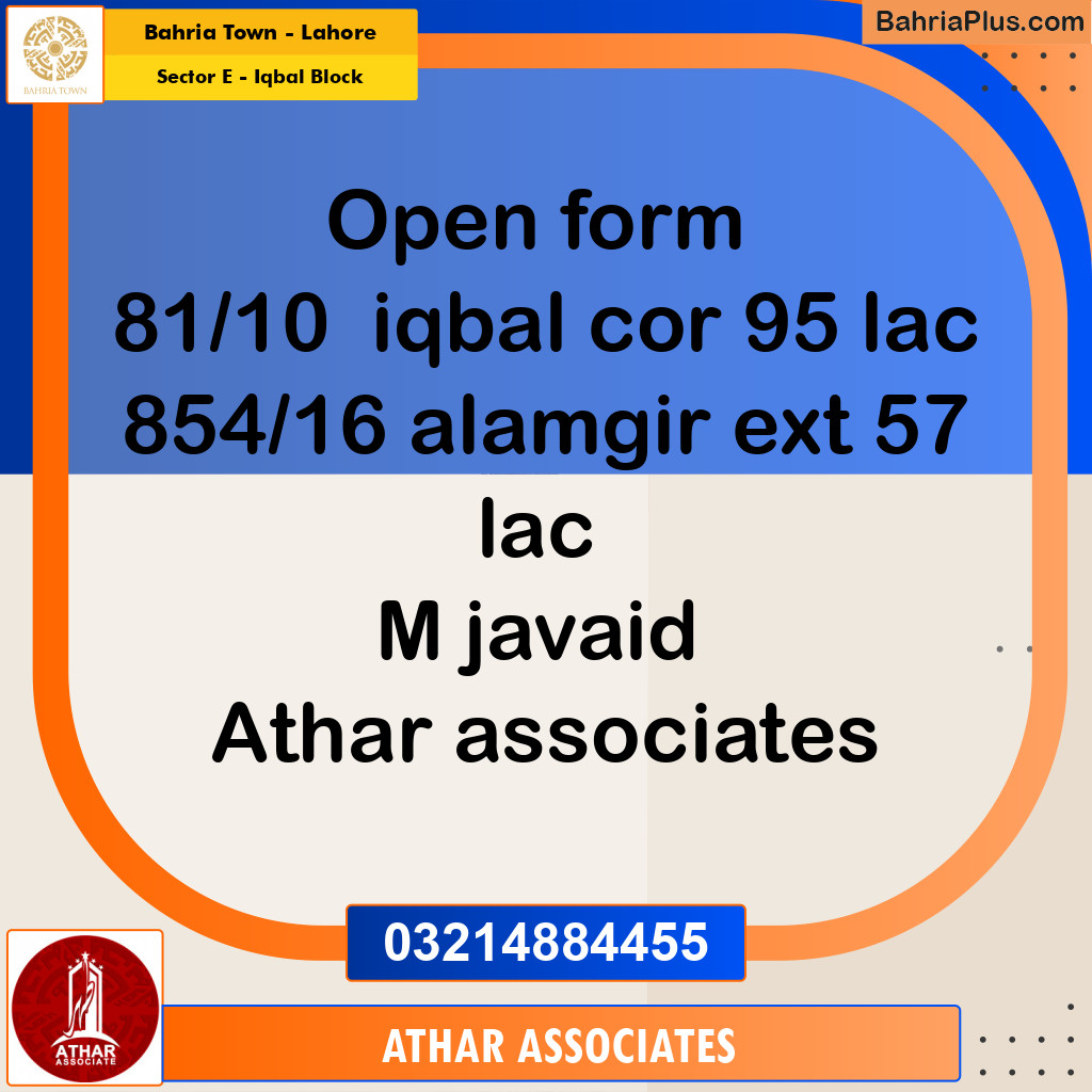 Residential Plot for Sale in Sector E - Iqbal Block -  Bahria Town, Lahore - (BP-295751)