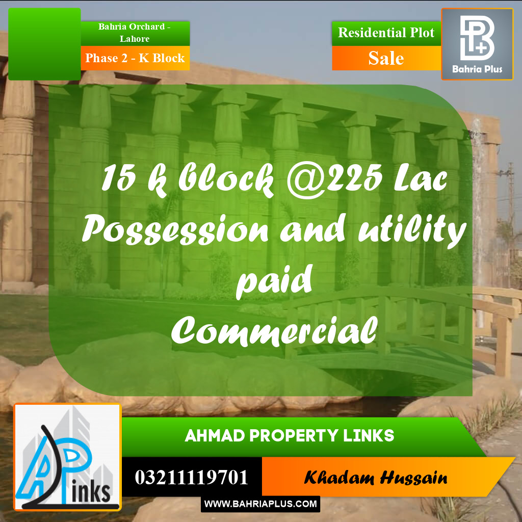 5 Marla Residential Plot for Sale in Phase 2 - K Block -  Bahria Orchard, Lahore - (BP-295775)