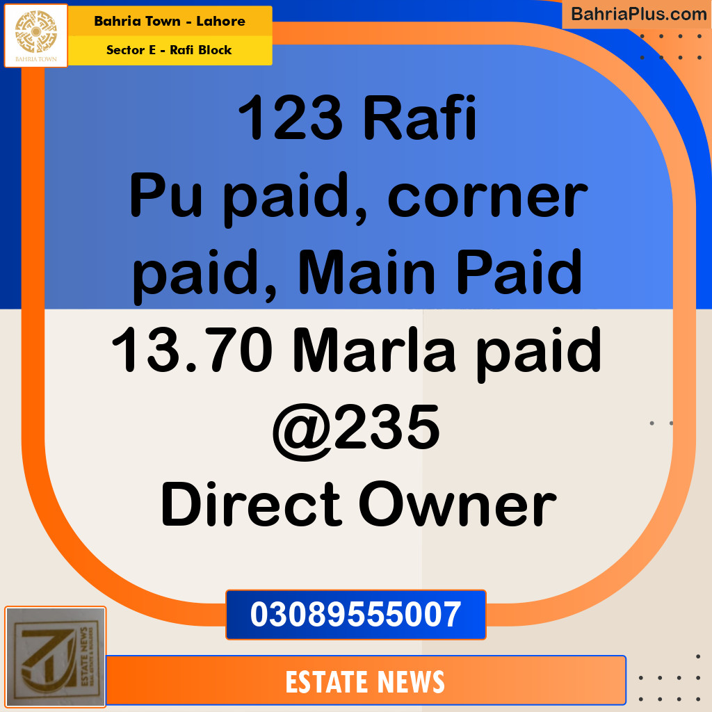 Residential Plot for Sale in Sector E - Rafi Block -  Bahria Town, Lahore - (BP-295787)