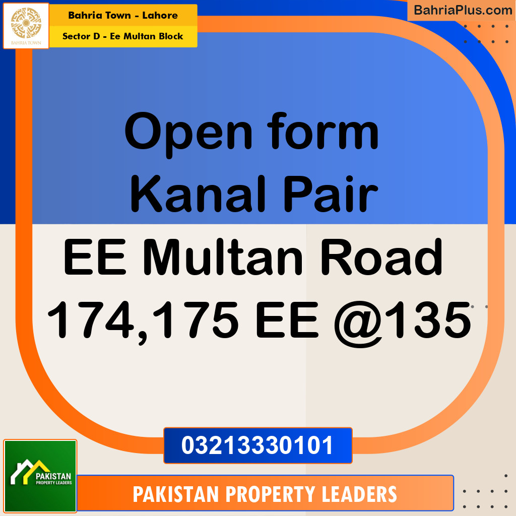 1 Kanal Residential Plot for Sale in Sector D - EE Multan Block -  Bahria Town, Lahore - (BP-295816)