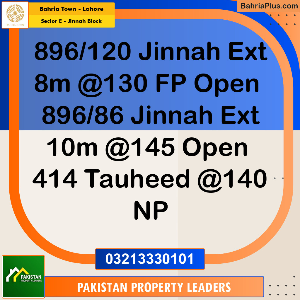 10 Marla Residential Plot for Sale in Sector E - Jinnah Block -  Bahria Town, Lahore - (BP-295832)