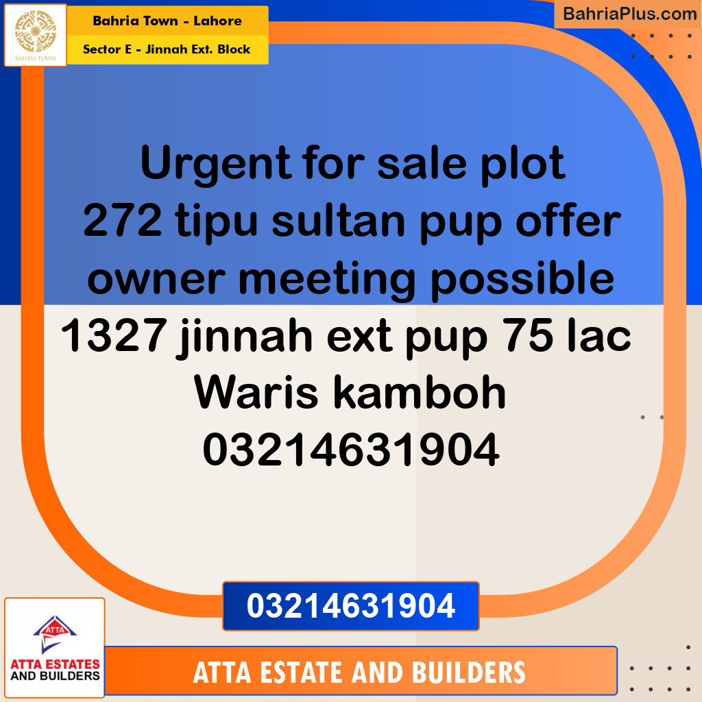 5 Marla Residential Plot for Sale in Sector E - Jinnah Ext. Block -  Bahria Town, Lahore - (BP-295855)