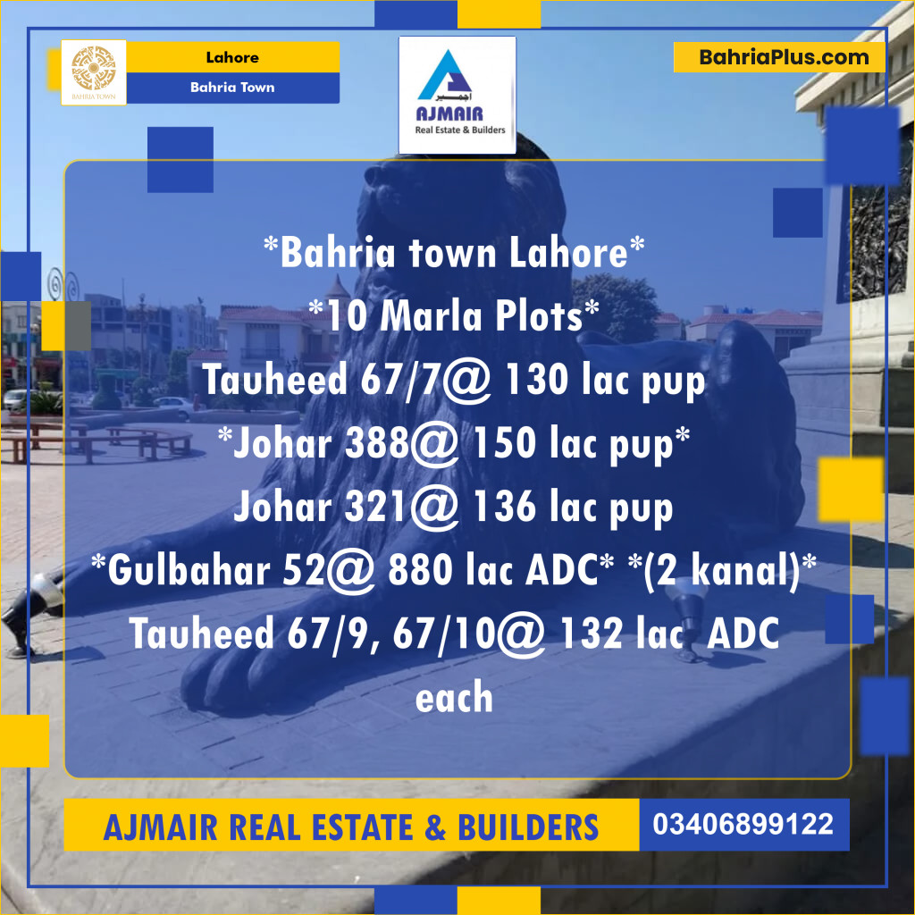 10 Marla Residential Plot for Sale in Bahria Town, Lahore - (BP-295896)