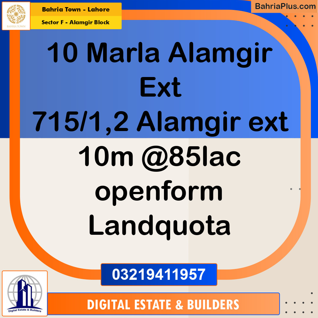 Residential Plot for Sale in Sector F - Alamgir Block -  Bahria Town, Lahore - (BP-295901)