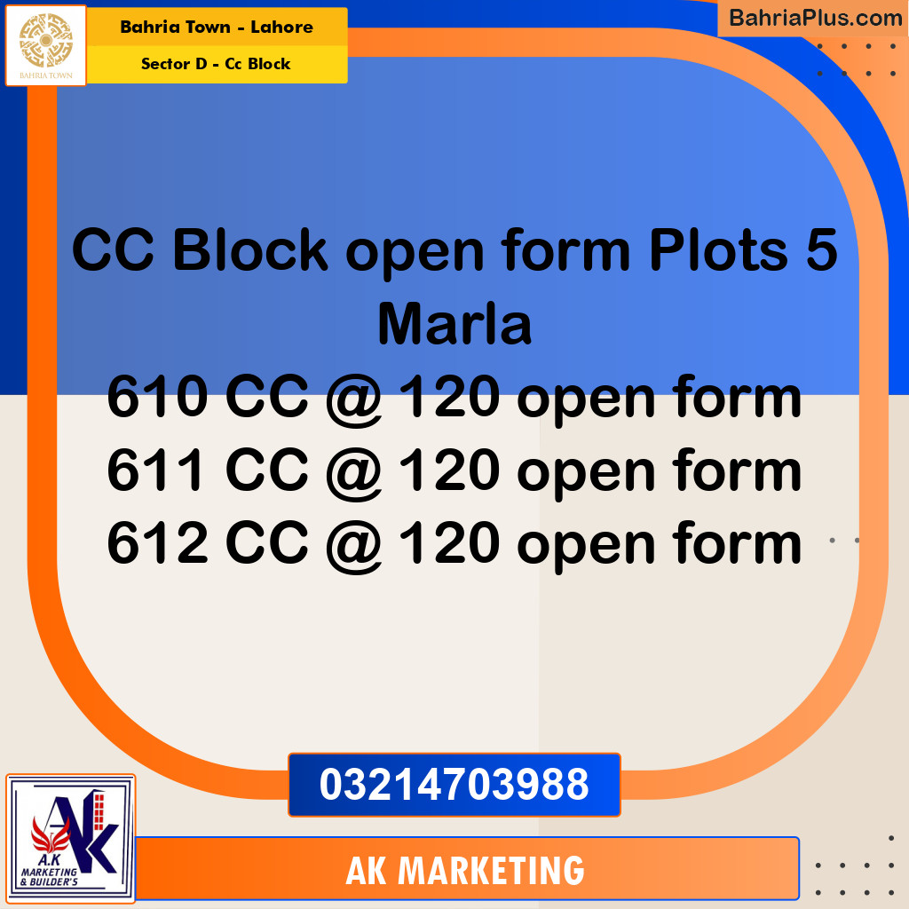5 Marla Residential Plot for Sale in Sector D - CC Block -  Bahria Town, Lahore - (BP-295926)