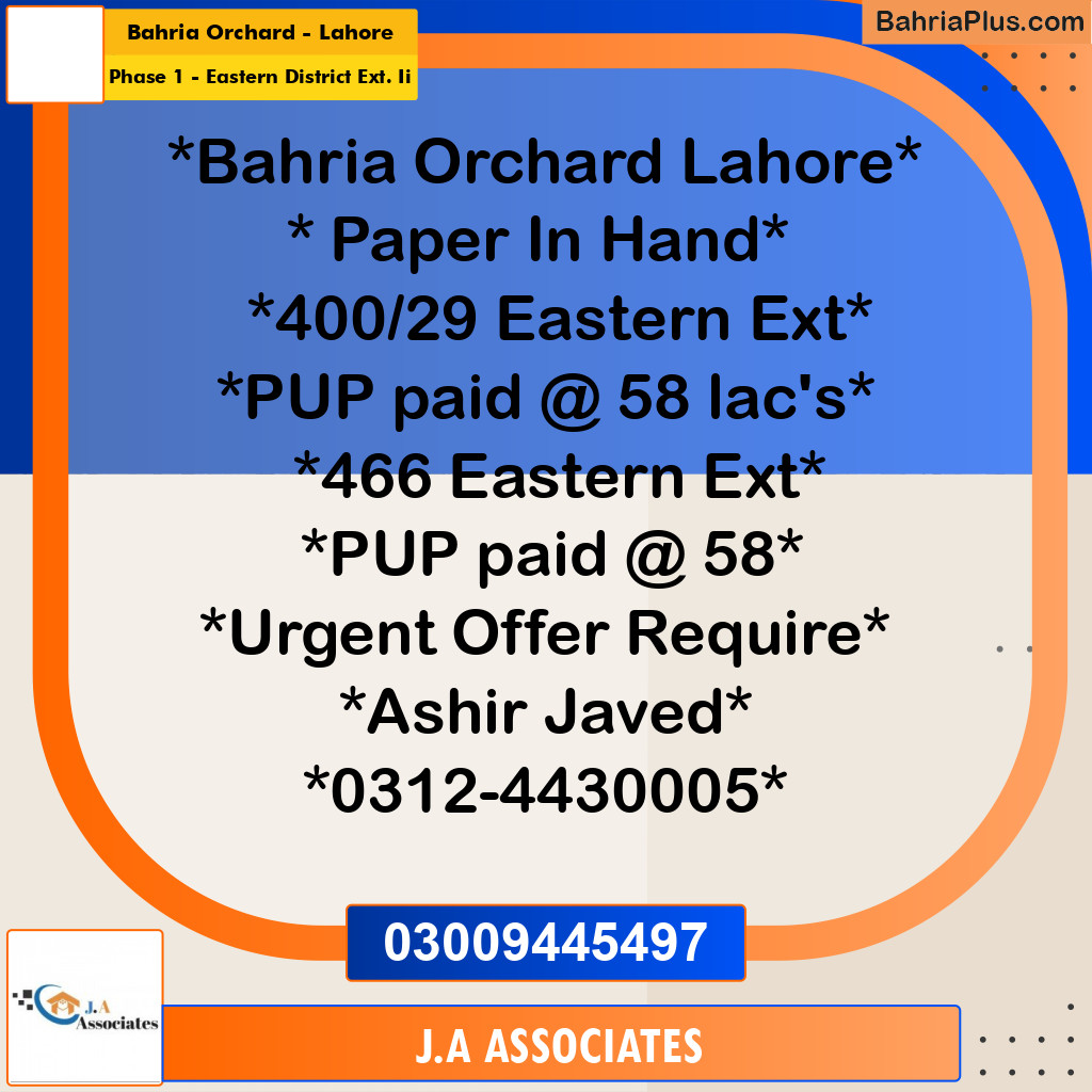 5 Marla Residential Plot for Sale in Phase 1 - Eastern District Ext. II -  Bahria Orchard, Lahore - (BP-295948)