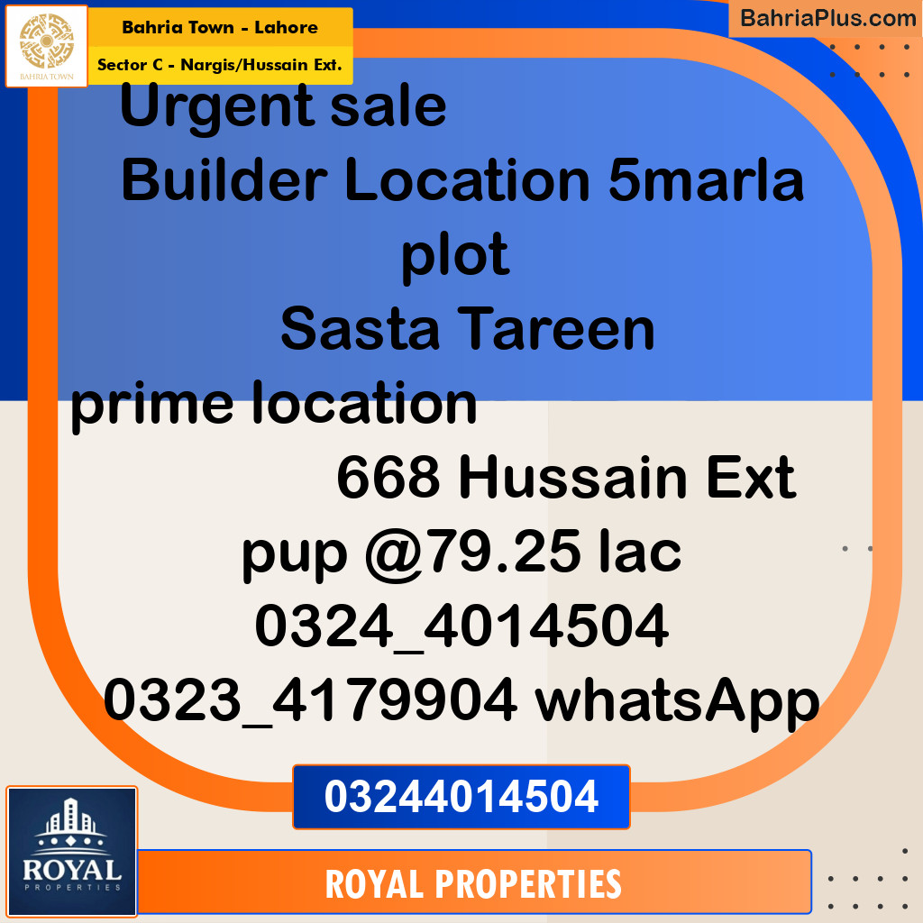 Residential Plot for Sale in Sector C - Nargis/Hussain Ext. -  Bahria Town, Lahore - (BP-295985)