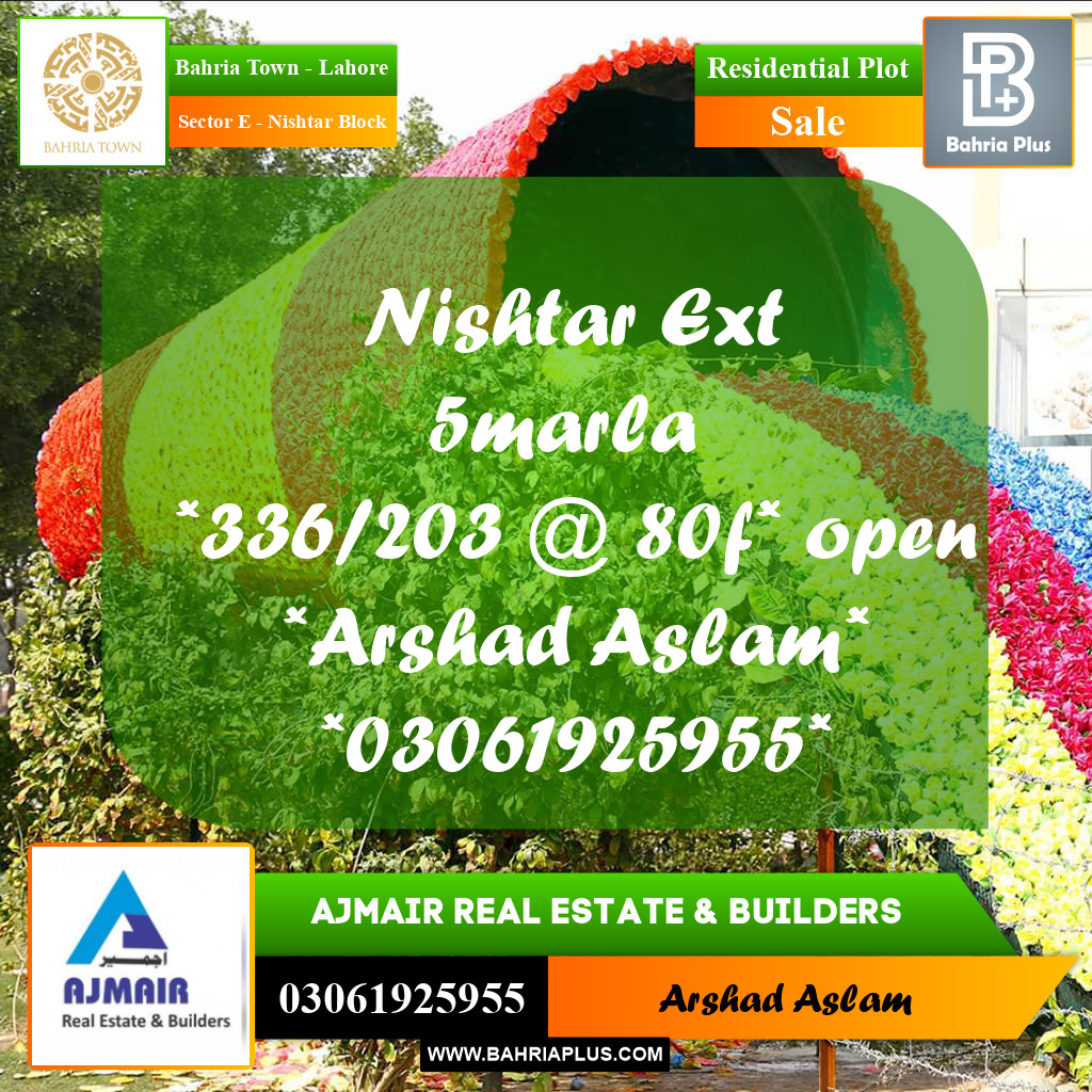 Residential Plot for Sale in Sector E - Nishtar Block -  Bahria Town, Lahore - (BP-295996)