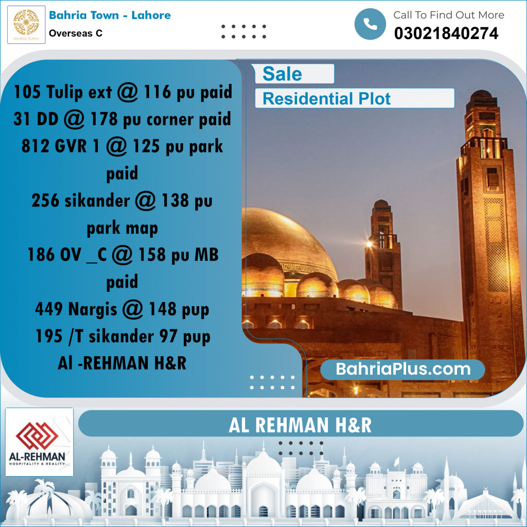 10 Marla Residential Plot for Sale in Overseas C -  Bahria Town, Lahore - (BP-296061)