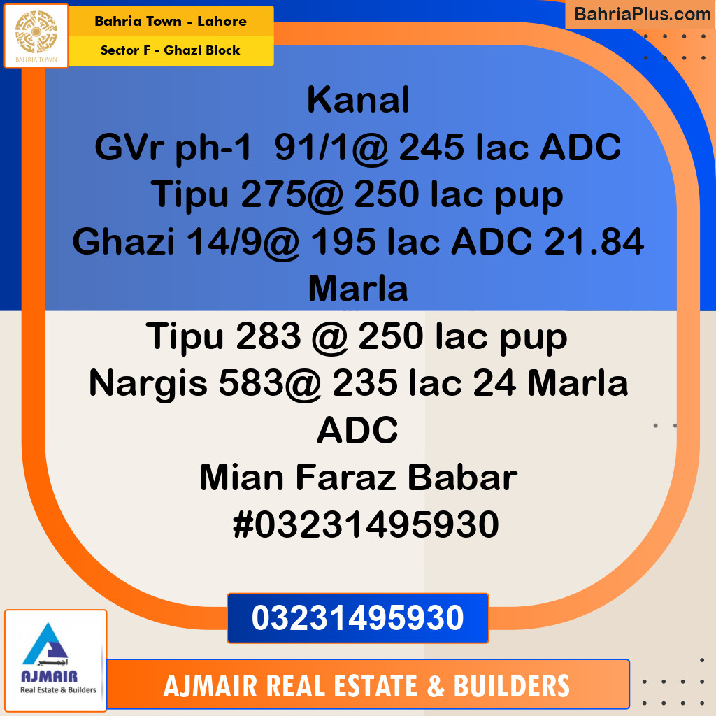 21 Marla Residential Plot for Sale in Sector F - Ghazi Block -  Bahria Town, Lahore - (BP-296112)