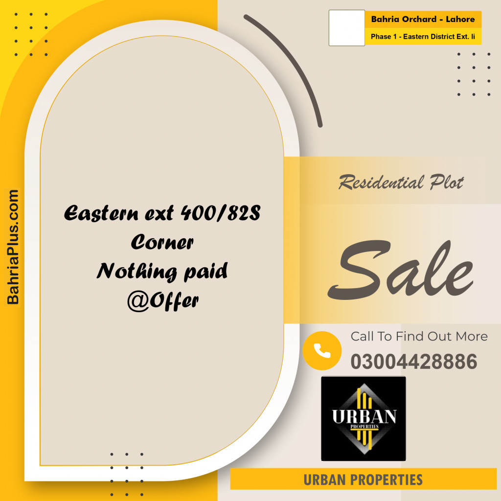 5 Marla Residential Plot for Sale in Phase 1 - Eastern District Ext. II -  Bahria Orchard, Lahore - (BP-296113)