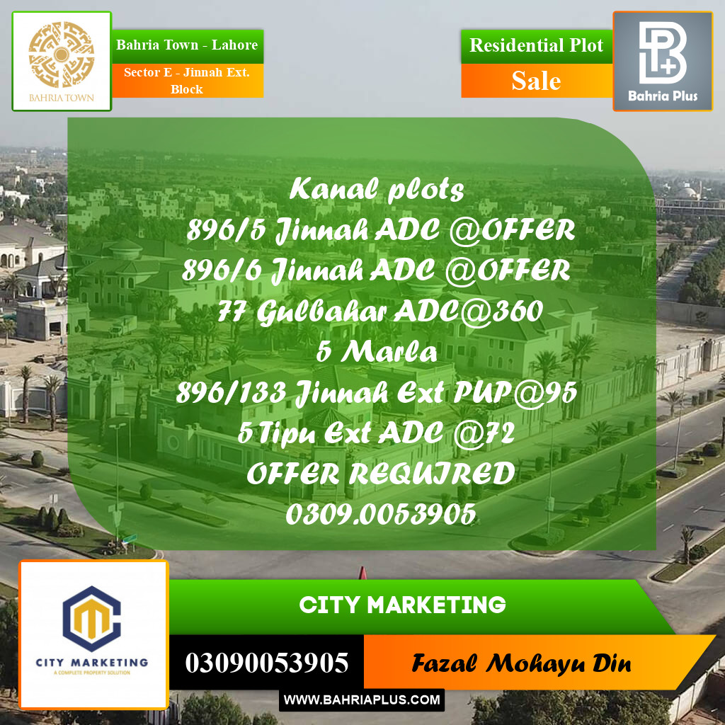 5 Marla Residential Plot for Sale in Sector E - Jinnah Ext. Block -  Bahria Town, Lahore - (BP-296266)