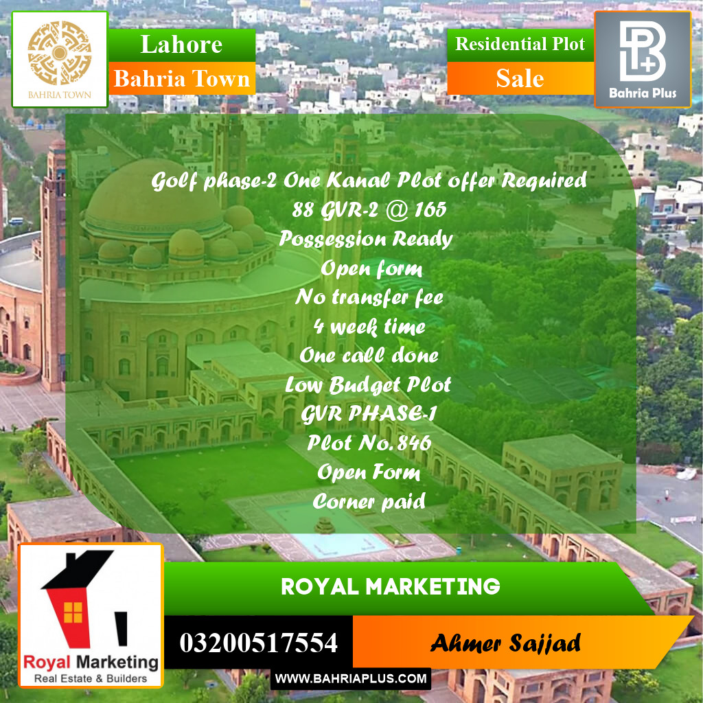Residential Plot for Sale in Bahria Town, Lahore - (BP-296279)