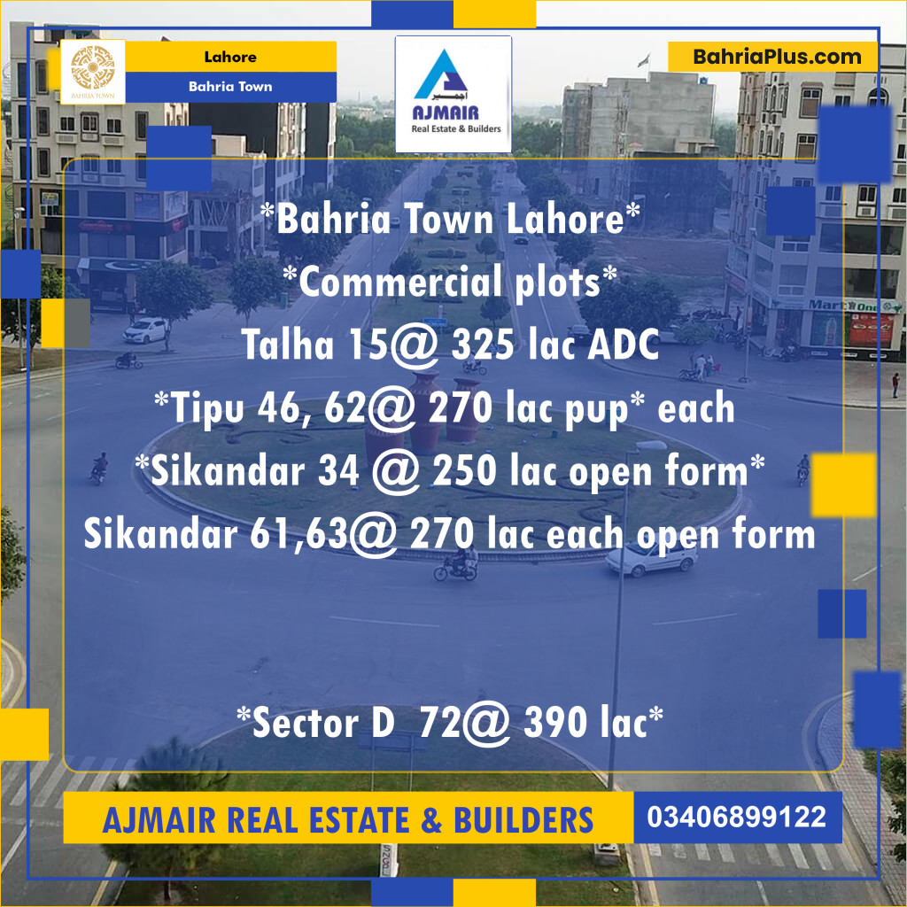 5 Marla Commercial Plot for Sale in Bahria Town, Lahore - (BP-296300)