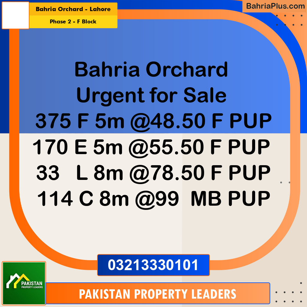 5 Marla Residential Plot for Sale in Phase 2 - F Block -  Bahria Orchard, Lahore - (BP-296306)