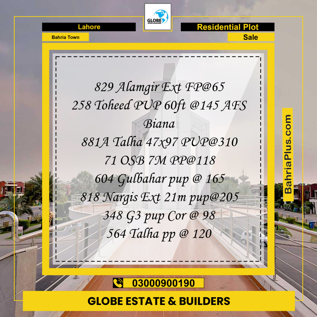 Residential Plot for Sale in Bahria Town, Lahore - (BP-296312)
