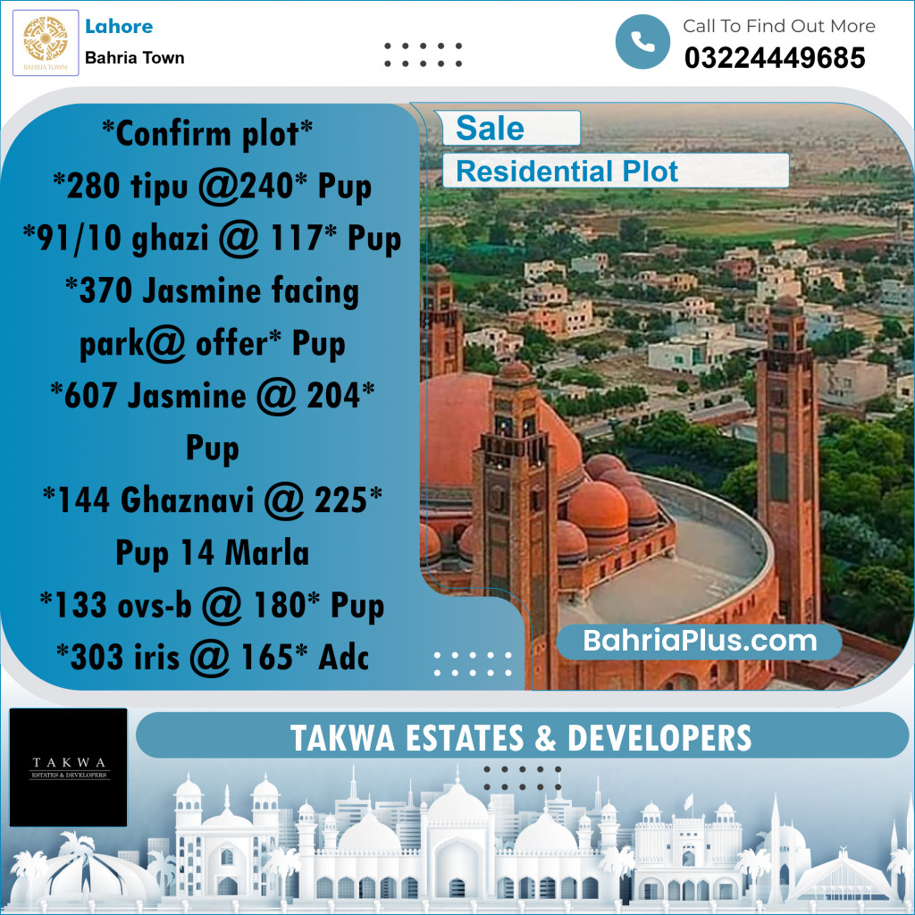 12 Marla Residential Plot for Sale in Bahria Town, Lahore - (BP-296400)