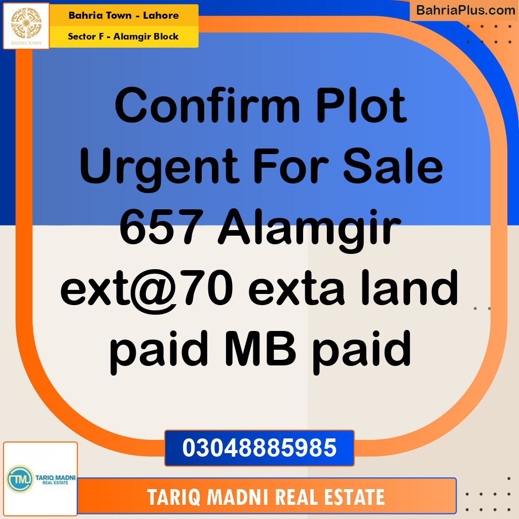 5.5 Marla Residential Plot for Sale in Sector F - Alamgir Block -  Bahria Town, Lahore - (BP-296414)