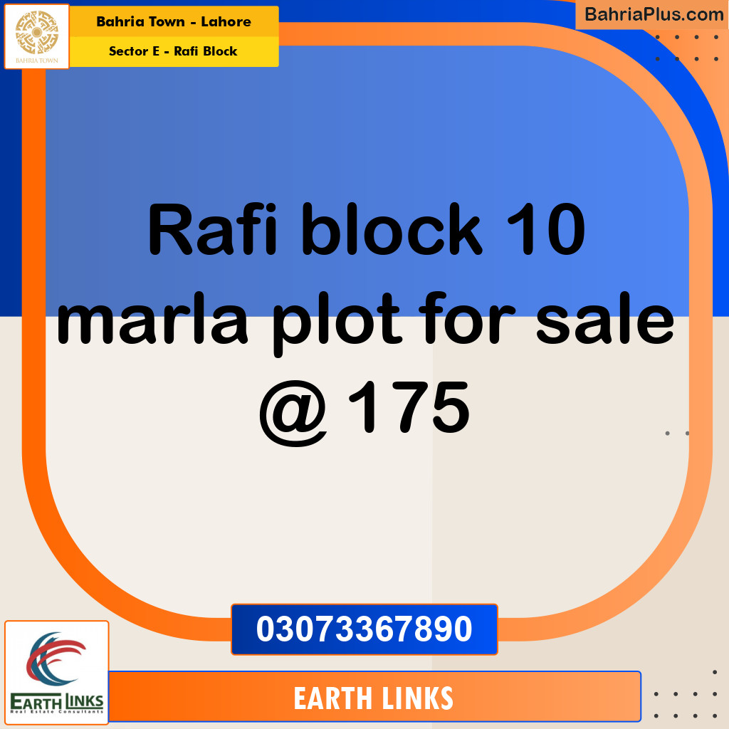 10 Marla Residential Plot for Sale in Sector E - Rafi Block -  Bahria Town, Lahore - (BP-296419)