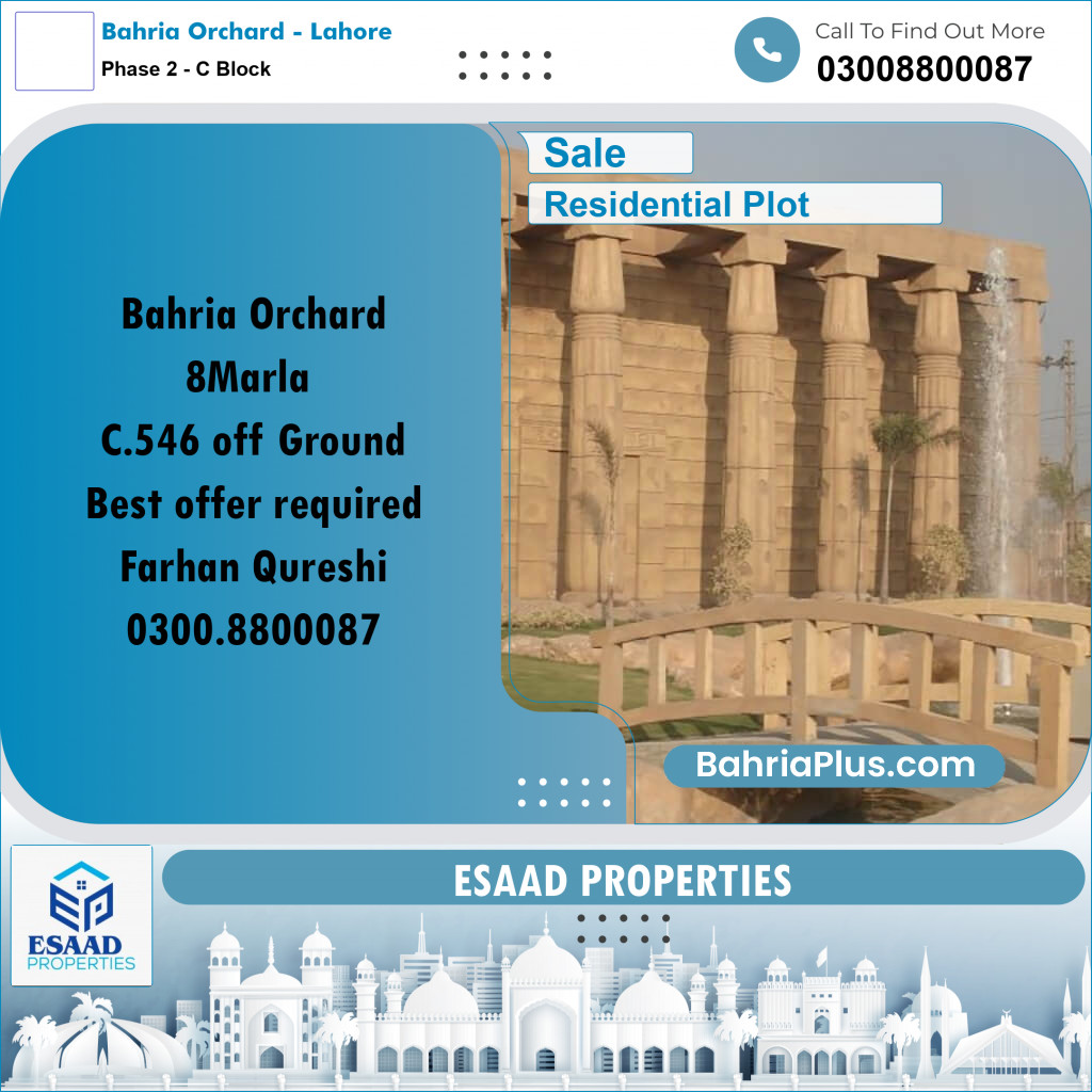 8 Marla Residential Plot for Sale in Phase 2 - C Block -  Bahria Orchard, Lahore - (BP-296502)