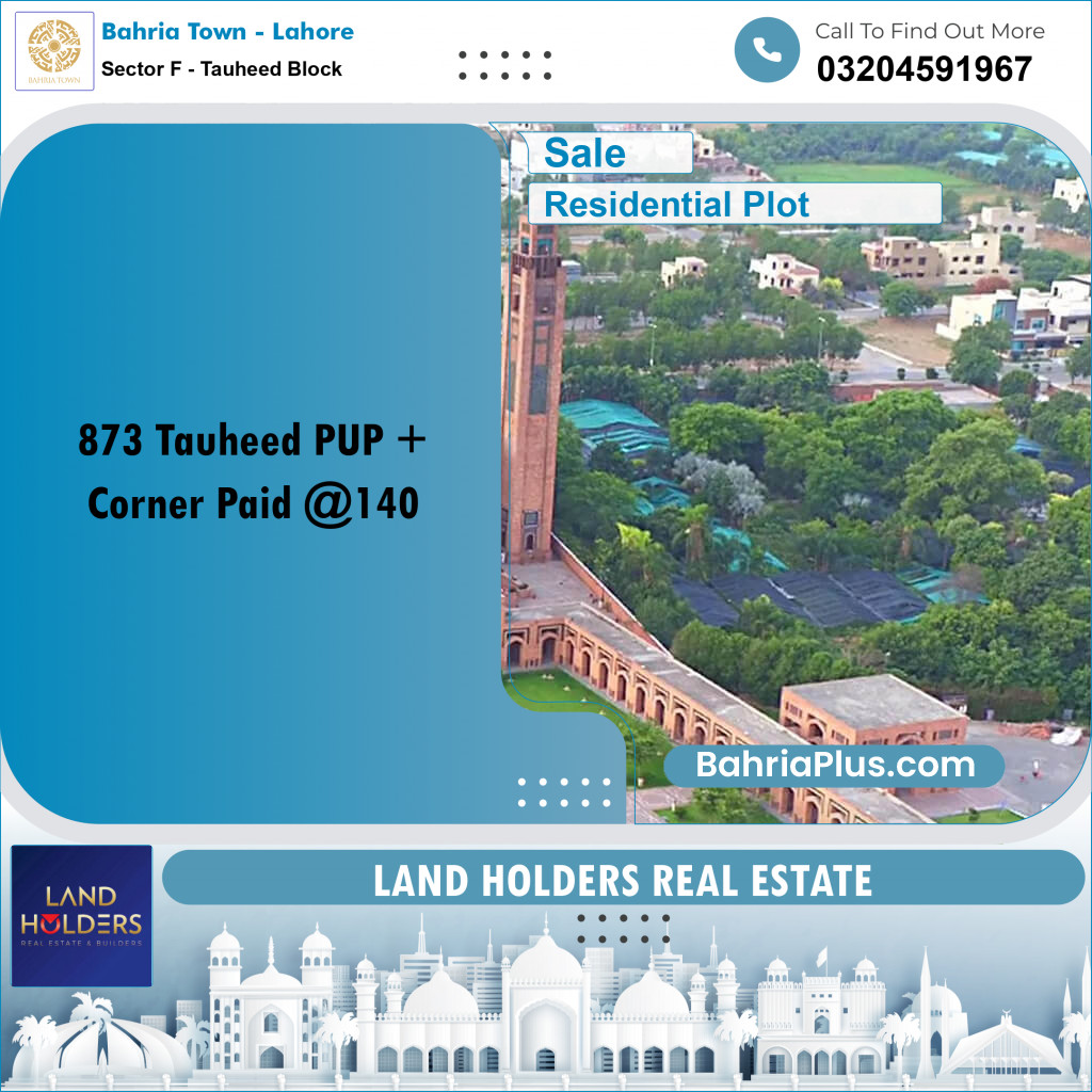 10 Marla Residential Plot for Sale in Sector F - Tauheed Block -  Bahria Town, Lahore - (BP-296522)