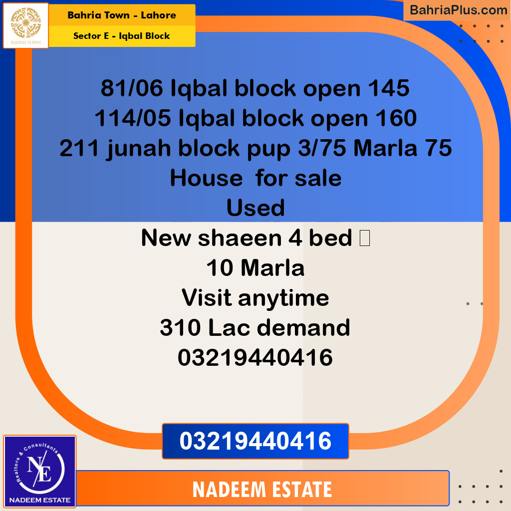 Residential Plot for Sale in Sector E - Iqbal Block -  Bahria Town, Lahore - (BP-296523)