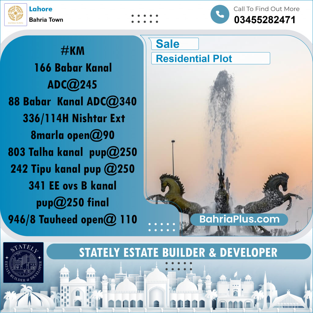 Residential Plot for Sale in Bahria Town, Lahore - (BP-296526)