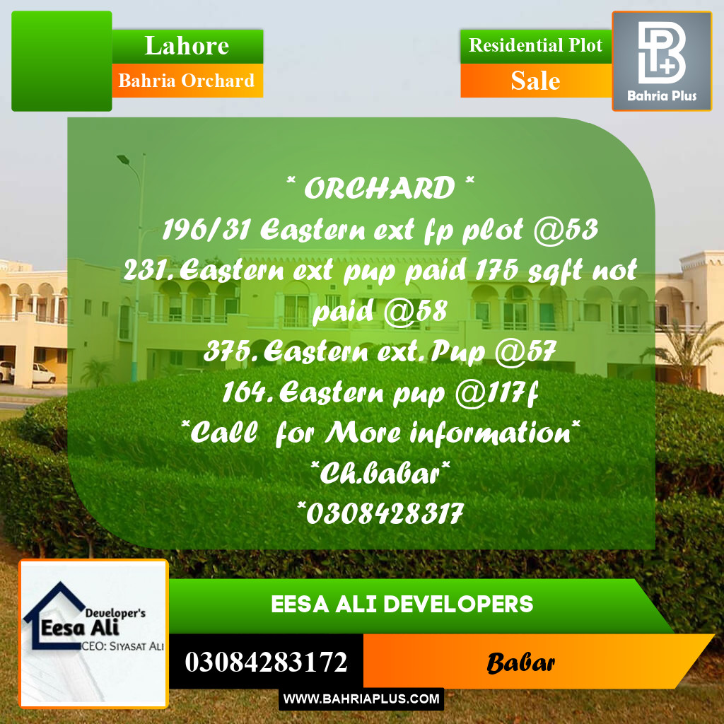 Residential Plot for Sale in Bahria Orchard, Lahore - (BP-296531)