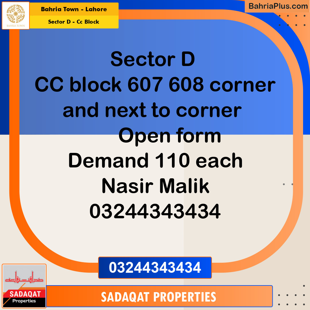 5 Marla Residential Plot for Sale in Sector D - CC Block -  Bahria Town, Lahore - (BP-296560)