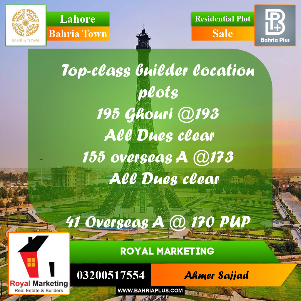 Residential Plot for Sale in Bahria Town, Lahore - (BP-296576)
