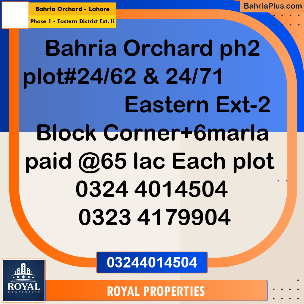 Residential Plot for Sale in Phase 1 - Eastern District Ext. II -  Bahria Orchard, Lahore - (BP-296583)