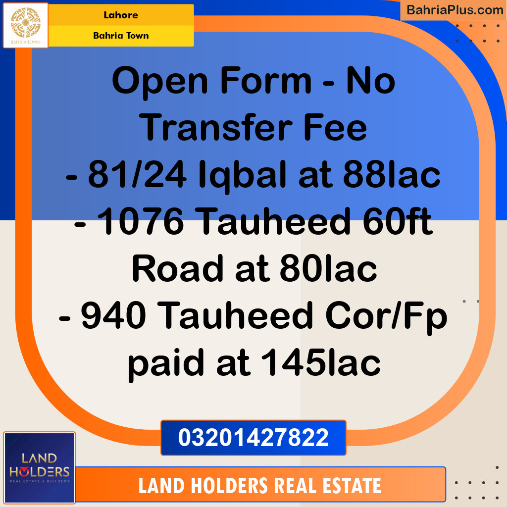 Residential Plot for Sale in Bahria Town, Lahore - (BP-296592)